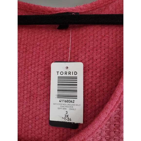 NEW TORRID WAFFLE SCOOP PINK PEACOCK‎ LONG SLEEVE HENLEY OMBRE - Picture 4 of 5